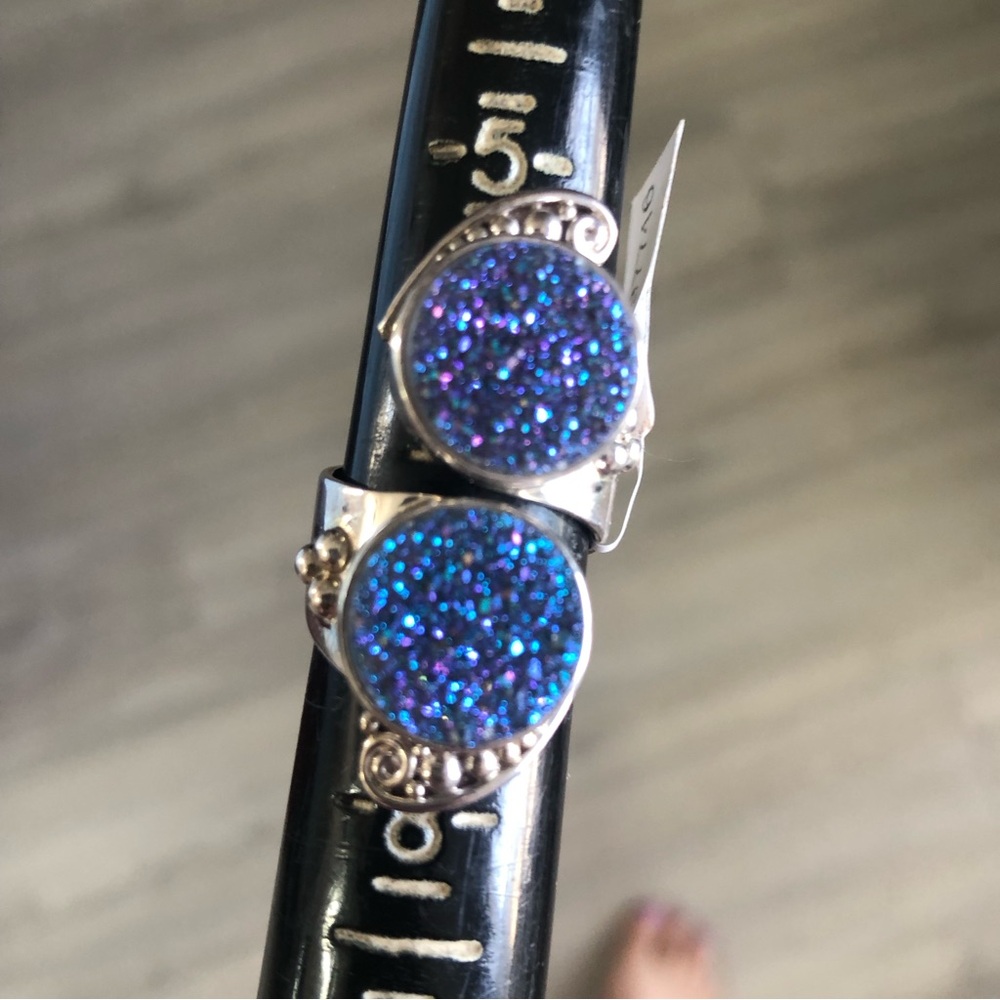 Druzy sterling silver ring.